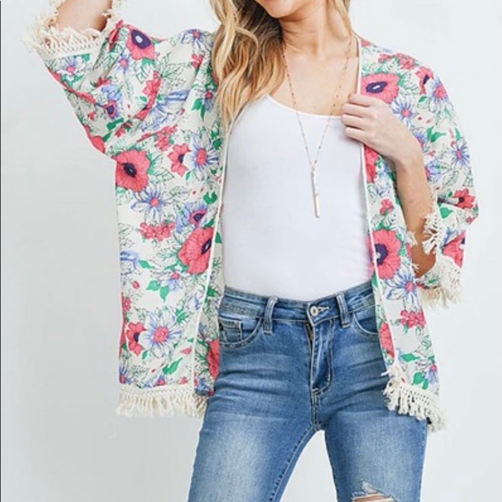 Open Front Floral Kimono